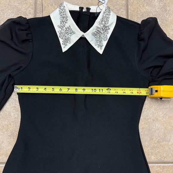 Karen Millen Black Sheath Dress with Notched Collar and Bishop Sleeves - Picture 12 of 15